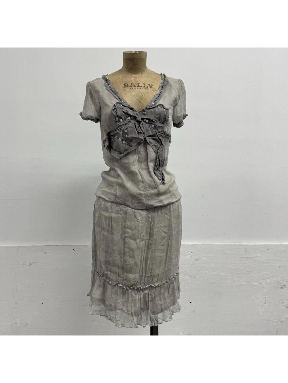 Vintage Y2K Moschino 100% Silk Bow Grey Dress